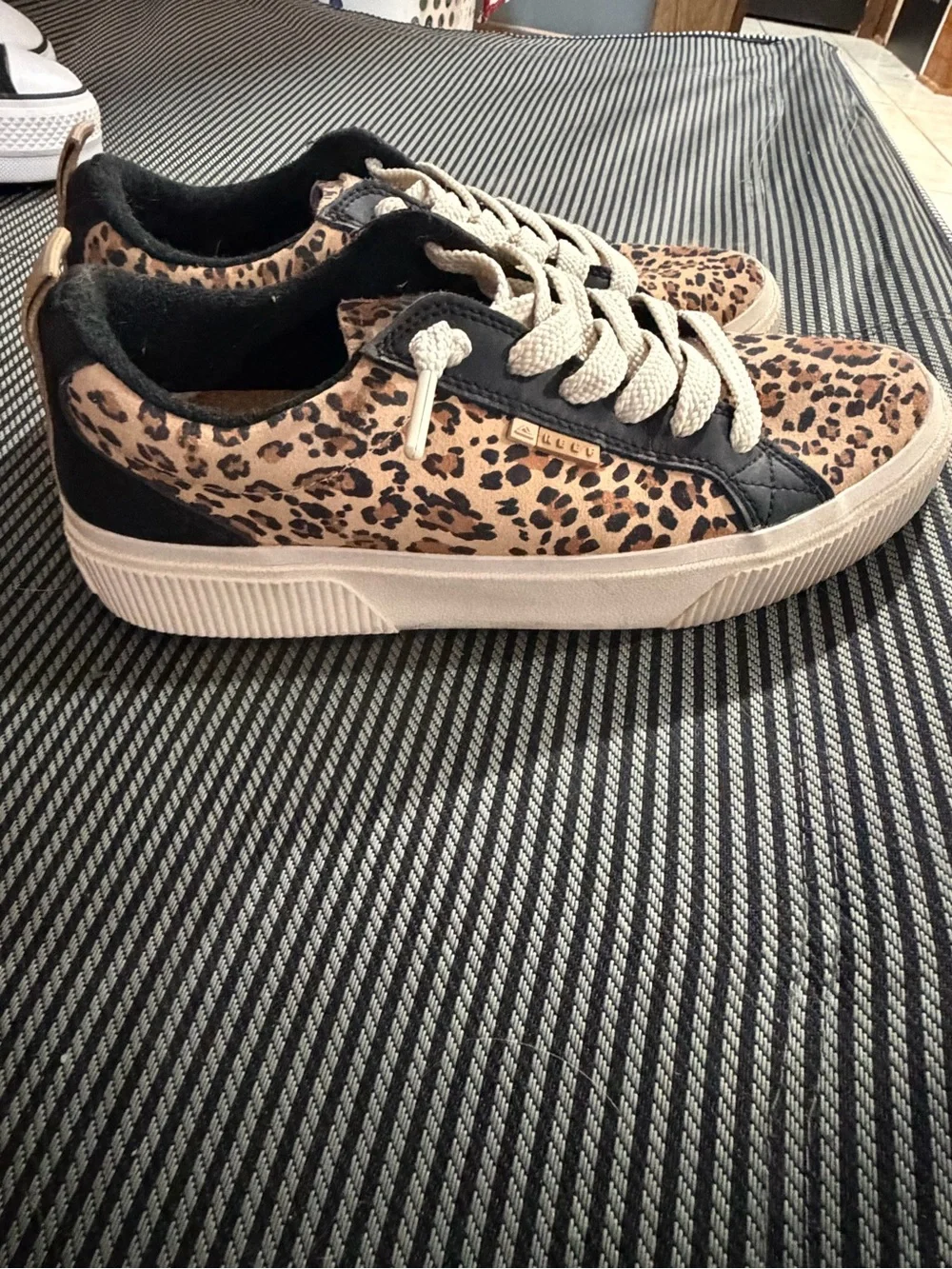 Reef  Leopard Print Sneakers with Black Trim and Cream Laces
